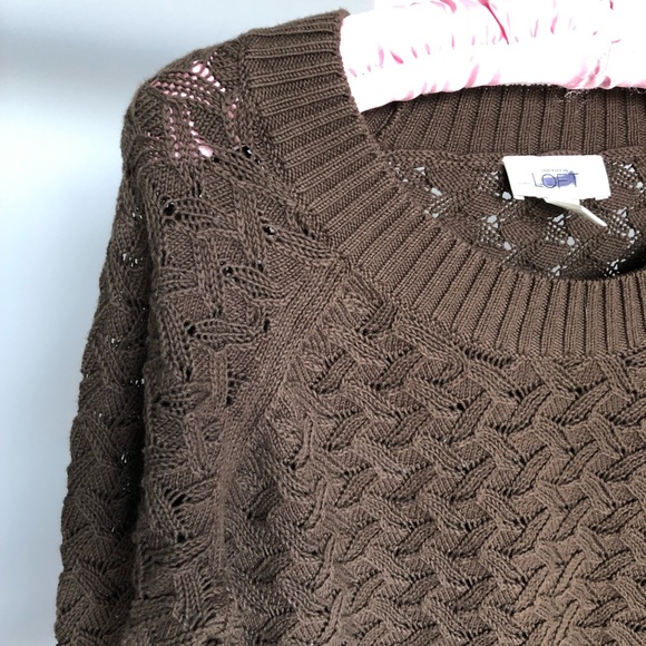 Loft Brown Basket Weave Crew Neck Sweater - Picture 2 of 5